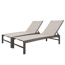 Photo 1 of Crestlive Products Patio chaise lounge Set of 2 Aluminum Frame In Brown Finish Metal Frame Stationary Chaise Lounge Chair(s) with Beige Textilene Fabric Sling Seat