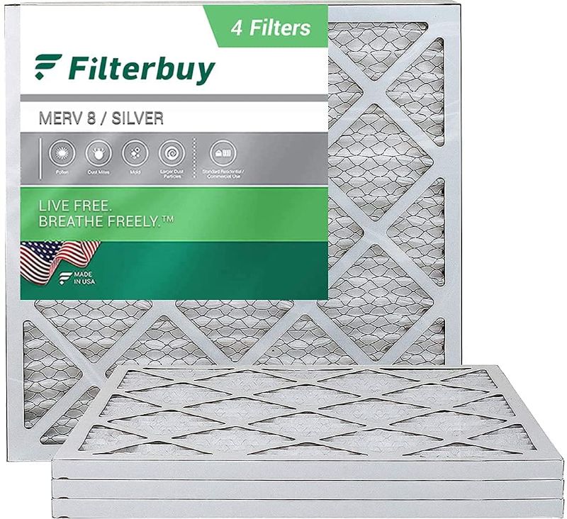 Photo 1 of FilterBuy 20x20x1 Air Filter MERV 8, Pleated HVAC AC Furnace Filters (4-Pack, Silver)
