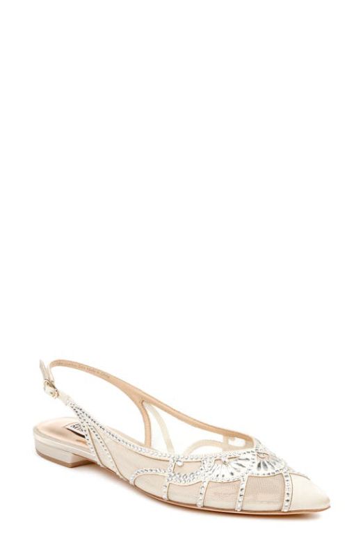 Photo 1 of BADGLEY MISCHKA Women's Hanna Embellished Slingback Flats In Ivory Satin / Mesh, SIZE 6.5