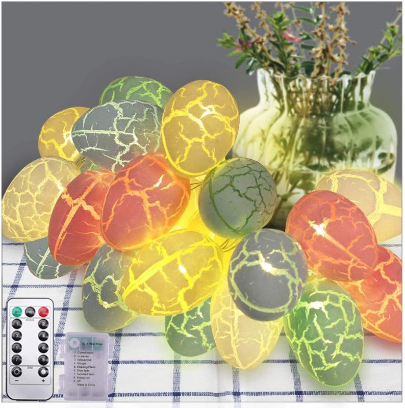 Photo 1 of Easter Eggs String Lights Decorations, Battery Operated LED Easter Lights for Easter Tree Home Window Indoor Outdoor Décor, Easter Decoration Ornaments Lights with Remote Control (10ft with 20 LEDs)
