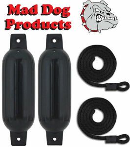 Photo 1 of 2 Pack BLACK 6.5 x 23 Ribbed Inflatable Boat Fender Buoys & 2 Lines