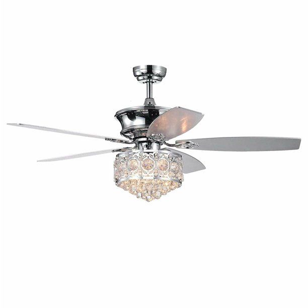 Photo 1 of Oukaning 52'' Crystal Ceiling Fan With Lights, Modern Chandelier Fan 5 Reversible Blades with Remote Control, BLADES DIFFER IN APPEARANCE
