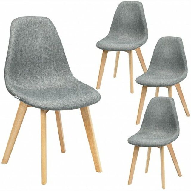 Photo 1 of "HW67414-4" 4Pcs Modern Dining Chair Set With Wood Legs And Fabric Cushion Seat