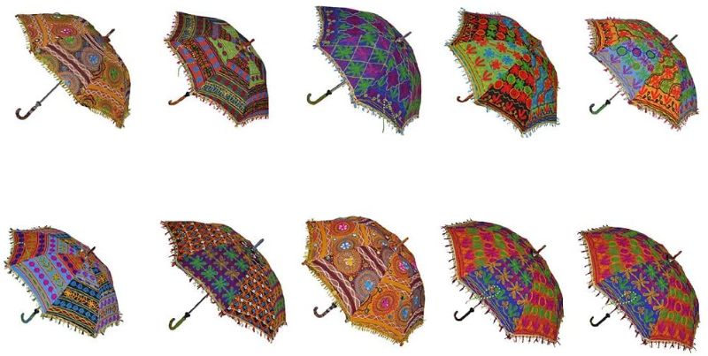 Photo 1 of  Multi Colored Umbrella Embroidery Boho Umbrellas Parasol 10 Pcs Lot