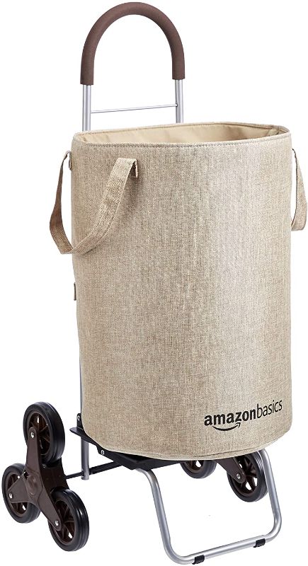 Photo 1 of Amazon Basics Stair Climber Rolling Laundry Hamper Converts into Dolly, 38 inch Handle Height, Beige
