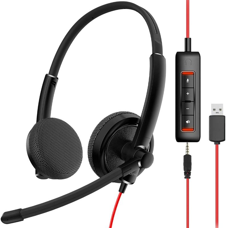 Photo 1 of NUBWO HW01 USB Headphone/ 3.5mm Computer Headset with Microphone Noise Cancelling, Lightweight PC Headset Wired Headphones, Business Headset, Office Computer Headsets for Cell Phone
