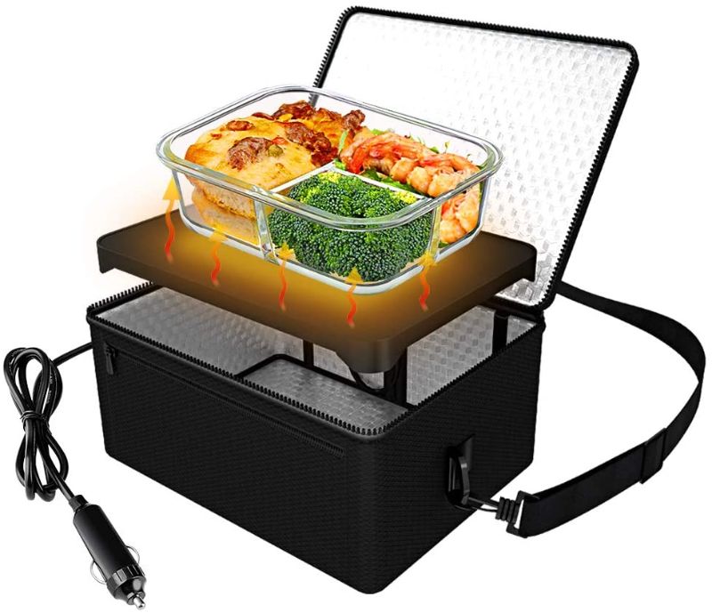 Photo 1 of Portable Oven, 12V Car Food Warmer Portable Personal Mini Oven Electric Heated Lunch Box for Meals Reheating & Raw Food Cooking for Road Trip/Camping/Picnic/Family Gathering(Black)
