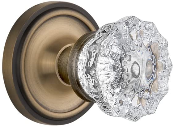 Photo 1 of Nostalgic Warehouse 713330 Classic Rosette with Crystal Glass Door Knob, Privacy - 2.75", Antique Brass
