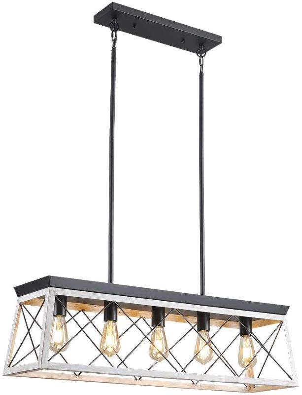 Photo 1 of Farmhouse Linear Chandelier,Industrial Kitchen Island Pendant Lighting, 5-Light 37.8" Adjustable Height--bulbs not included 
