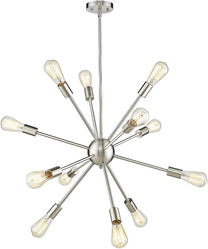 Photo 1 of JAZAVA Modern Sputnik Chandelier Light Fixture, 12 Light Chandelier Fashion Pendant Lighting, Ceiling Lights for Kitchen Bedroom, Nickel Brushed
