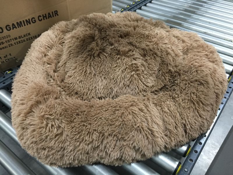 Photo 1 of 30 INCH ROUND FUZZY DOG BED, BROWN