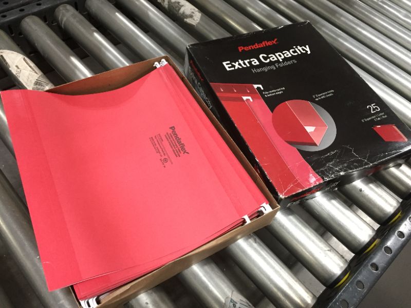 Photo 2 of Pendaflex Extra Capacity Reinforced Hanging File Folders, 2", Legal Size, Red, 1/5 Cut, 25/BX (4153x2 RED)
