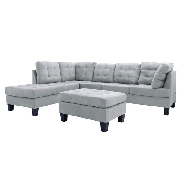 Photo 1 of ANGOLO 1 CLASSIC 3-PIECE SECTIONAL AND OTTOMAN SET, LIGHT GREY, BOX 2 OF 4 ONLY, MISSING OTHER BOXES IN SET