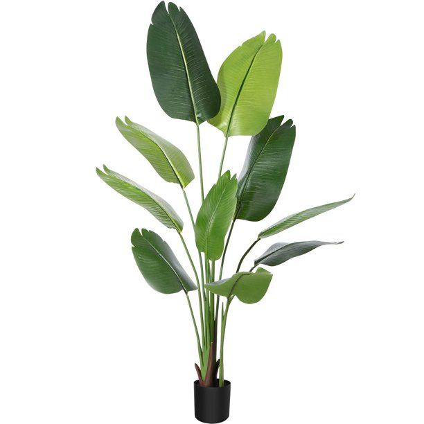 Photo 1 of Artificial Bird of Paradise Plant 3 Feet Fake Tropical Palm Tree with 7 Trunks,Perfect Faux Plants in Pot for Indoor Outdoor Home Office Garden Modern Decoration Housewarming Gift