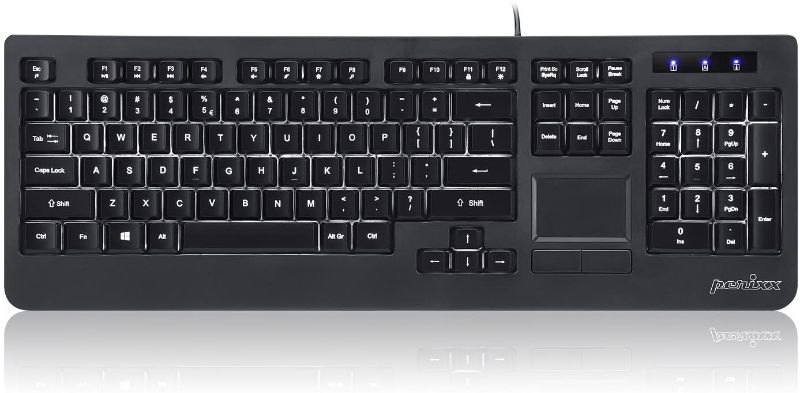 Photo 1 of Perixx Periboard-313 Wired USB Backlit Keyboard with Touchpad, Full Size Layout, 3 Level LED Backlit Design, Black, US English Layout (11445)
