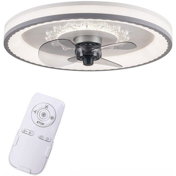 Photo 1 of Oukaning 18-Inch LED Ceiling Fan Lamp, Flush Mount Low Profile Ceiling Fan with Crystal LED Lights Remote Control
