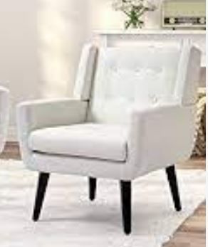 Photo 1 of AVAWING Morden Accent Chair, Mid-Century Modern Upholstered Sofa Chair with Rubber Wood Legs, Comfy Linen Fabric Armchair for Living Room, Bedroom, Office, WHITE, PACK OF 2
