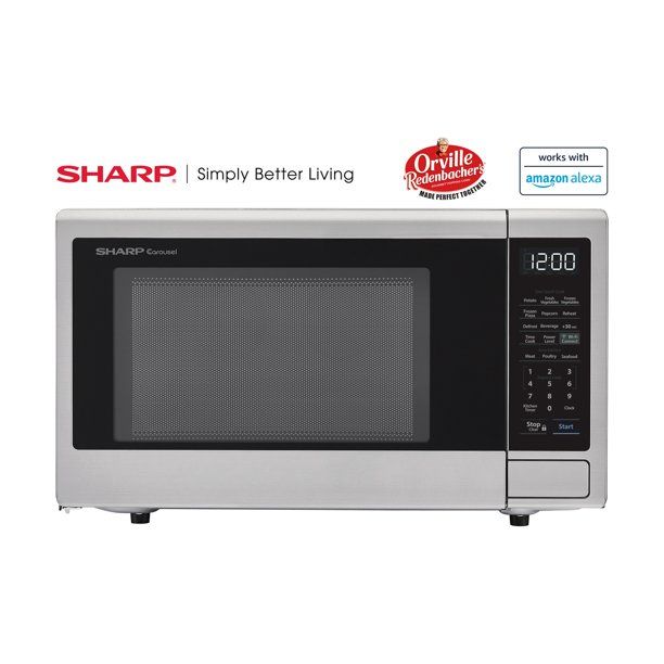 Photo 1 of 1.1 cu. ft. 1000W Sharp Stainless Steel Smart Carousel Countertop Microwave Oven (SMC1139FS) 