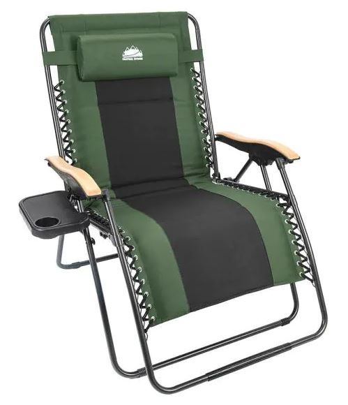 Photo 1 of 28" Steel Frame Outdoor Oversized Zero Gravity Chair with Green & Black Cushion