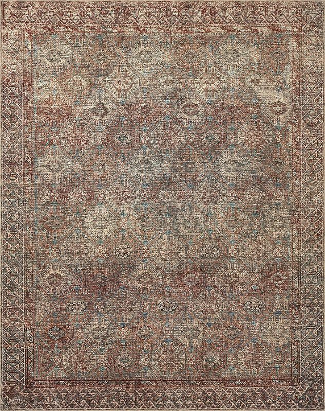 Photo 1 of Amber Lewis x Loloi Billie Collection BIL-04 Aqua / Rust 5' x 7'6" Area Rug