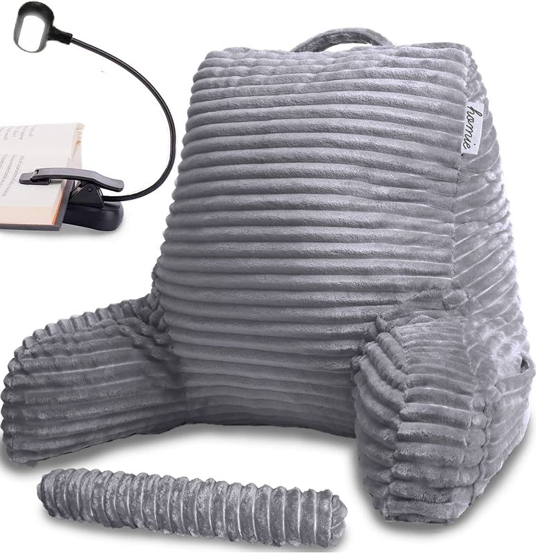 Photo 1 of Homie Reading Bed Rest Pillow with Reading Light and Wrist Support, Has Arm Rests, and Back Support for Lounging, Reading, Working on Laptop, Watching TV