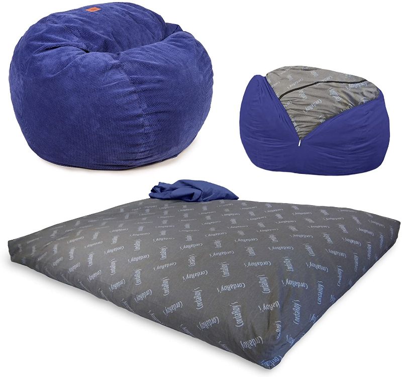 Photo 1 of CordaRoy's Chenille Bean Bag Chair, Convertible Chair Folds from Bean Bag to Bed, As Seen on Shark Tank, Navy - Full Size