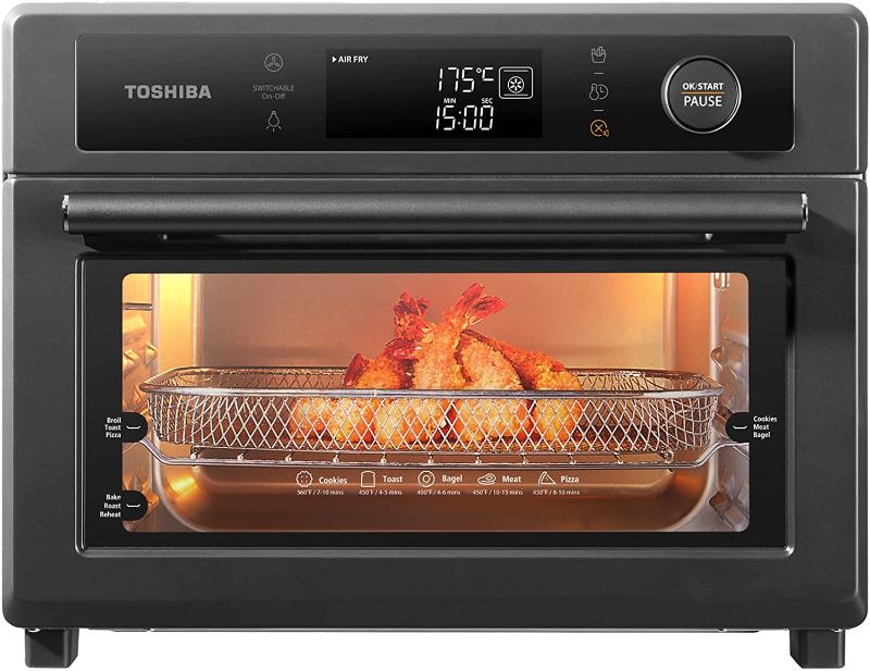 Photo 1 of Toshiba Air Fryer Toaster Oven, 13-in-1 Digital Convection Oven for Pizza, Chicken, Cookies, 25L, 1750W, Charcoal Grey, 6 slice