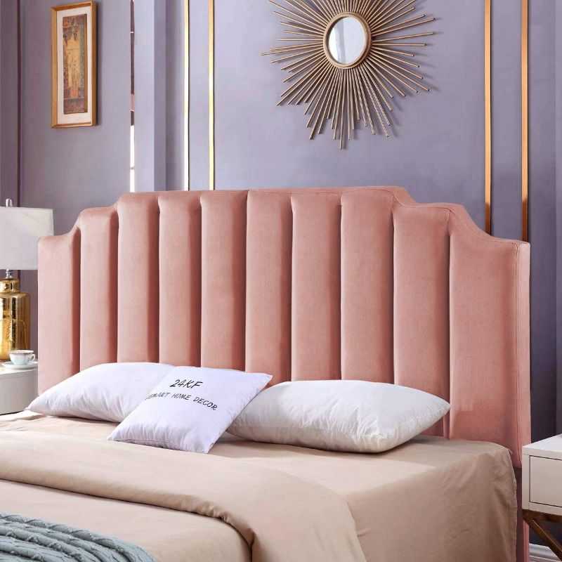 Photo 1 of 24KF Velvet Upholstered Tufted headboard Vertical Channel Design King/California King-Blush