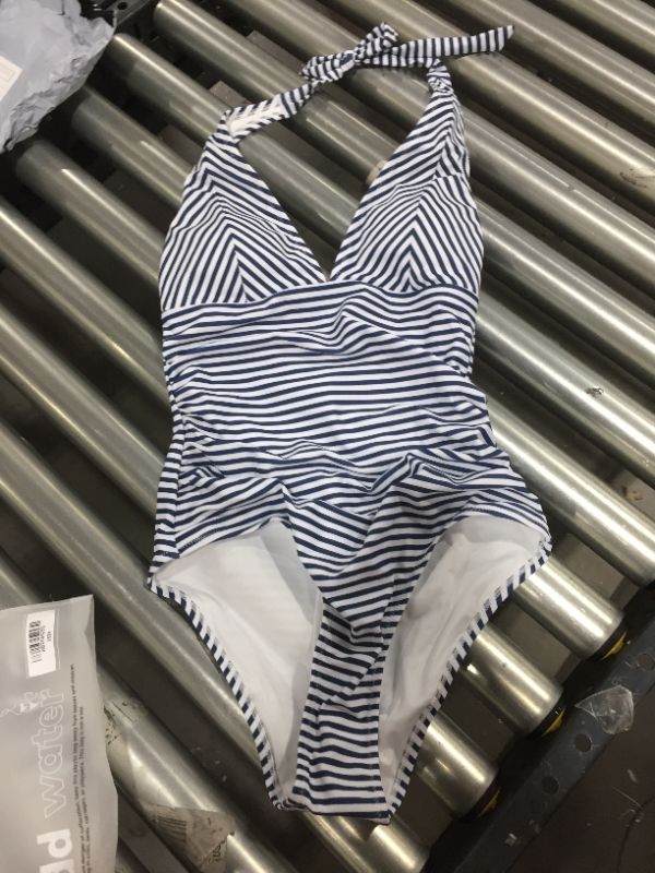 Photo 2 of Blue And White Stripe Halter One Piece Swimsuit Sm