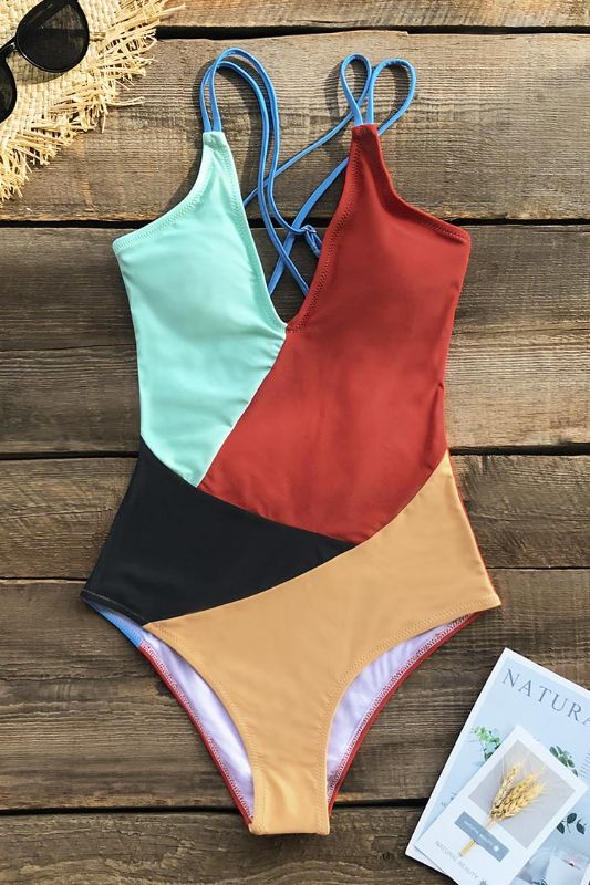 Photo 1 of Colorblocked V-Neck One Piece Swimsuit Sm