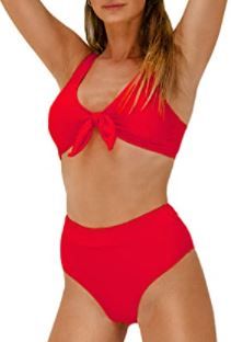 Photo 1 of Women's Mid Rise Ribbed Red Bowknot Bikini Set XL