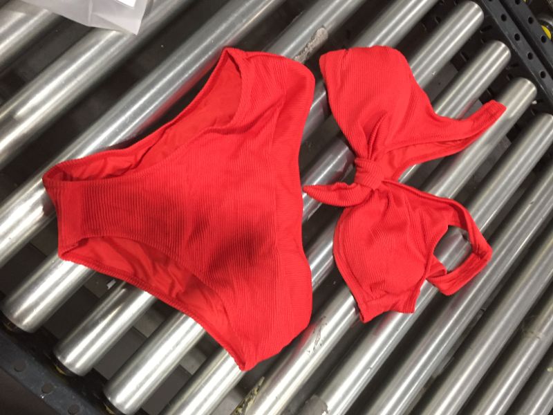 Photo 2 of Women's Mid Rise Ribbed Red Bowknot Bikini Set XL