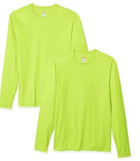 Photo 1 of Hanes mens Cool DRI Performance Long-Sleeve T-Shirt(482L)-Safety Green-LARGE 2PK
