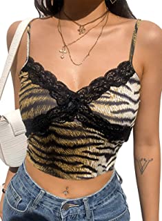 Photo 1 of Canikat Women Party Lace Patchwork Bow Tie Y2K Crop Tops Sexy Camis Tank Top Small