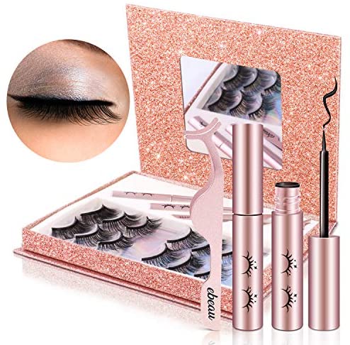 Photo 1 of Magnetic Eyelashes with Eyeliner Kit ebeau 6 Pairs False Eyelashes 2 Tubes Liquid Magnetic Eyeliners Tweezers Rose Gold Box with Mirror Eyelash Magnetic, False Lash for Gift
