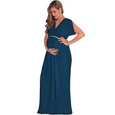 Photo 1 of KOH KOH Long Maternity Pregnancy Short Sleeve V-Neck Full Floor Length Flowy Baby Shower Bridesmaid Evening Summer Tall Maxi Dress Gown For Women Blue Teal XXX-Large US 22-24 NT278
