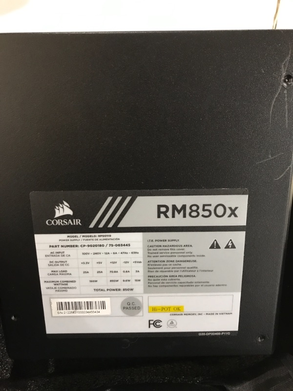 Photo 3 of Corsair RMX Series, RM850x, 850 Watt, 80+ Gold Certified, Fully Modular Power Supply (CP-9020180-NA)
