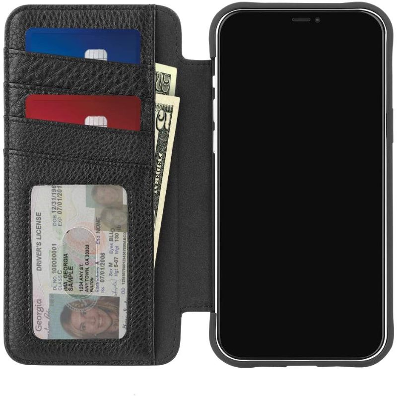 Photo 1 of Case-Mate - Tough Leather Wallet Folio - Case for iPhone 12 and iPhone 12 Pro (5G) - Holds 4 Cards + Cash - 6.1 Inch - Black