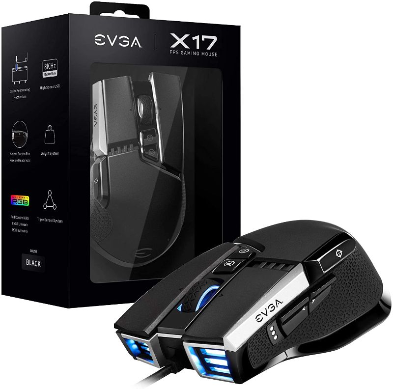 Photo 1 of EVGA X17 Gaming Mouse, Wired, Black, Customizable, 16,000 DPI, 5 Profiles, 10 Buttons, Ergonomic 903-W1-17BK-KR
