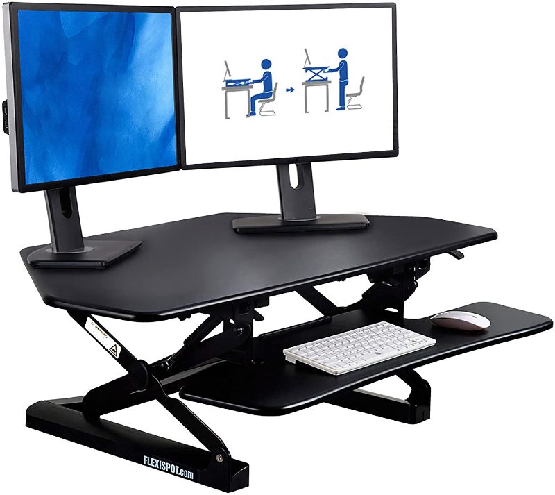 Photo 1 of FlexiSpot Height Adjustable Standing Desk Converter 41 Inch Stand Up Desk Riser for Cubicles Corners, Wide Black Home Office Desk for Dual Monitor Workstations (M4B)
