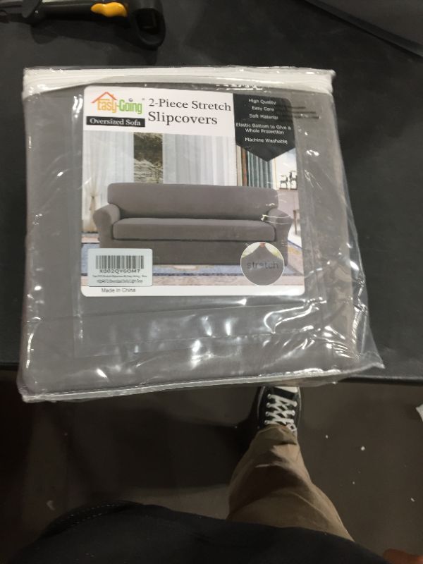 Photo 1 of Easy-Going Thickened Stretch Slipcover, Sofa Cover, Furniture Protector with Elastic Bottom, 2 Piece Couch Shield, Sturdy Fabric Pets,Kids,Children,Dog,Cat (Oversized Sofa, Grey)
