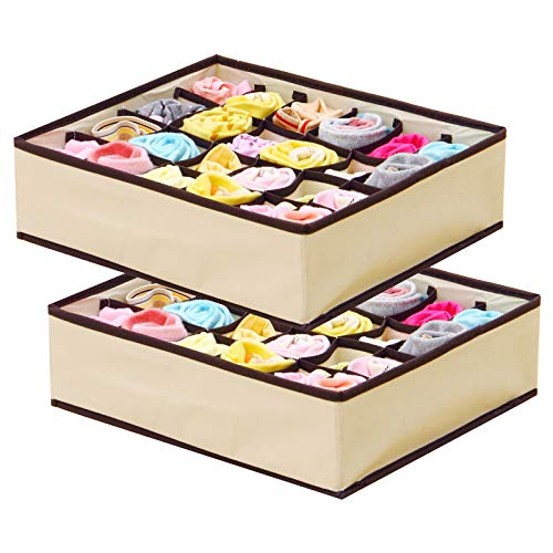 Photo 1 of 2 Pack Oxford Fabric Foldable Drawer Organizer Divider Washable 24 Cell Collapsible Closet Cabinet Organizer Underwear Storage Boxes for Storing Socks Lingerie Ties Panties for Kids (Beige-2 Packs)