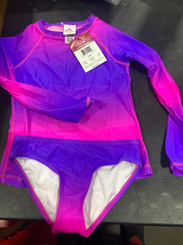 Photo 2 of Big Girls' Long Sleeve Rashguard Two Piece Swim, Janie Pink, Size 8.0 DsVH
