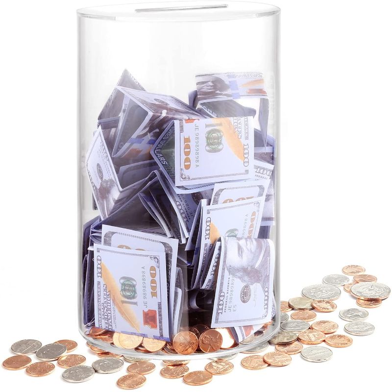 Photo 1 of  Piggy Bank for Adults Break to Open, Clear Piggy Bank Savings Jar Cash and Coin, Perfect Size 8" H x 5" Diameter for Adults Kids Birthdays Home Decoration 