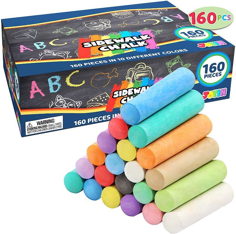 Photo 1 of 160 PCS WASHABLE SIDEWALK CHALKS SET NON-TOXIC JUMBO CHALK FOR OUTDOOR ART PLAY, PAINTING ON CHALKBOARD, BLACKBOARD AND PLAYGROUND
