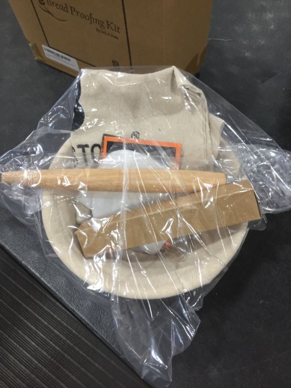 Photo 1 of 9” Round Banneton Proofing Basket for Bread Baking with Bread Liner, Dough Scraper, Linen Bread Bag with Bread Recipe Book Pack of 5
