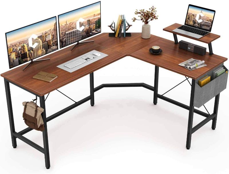 Photo 1 of Cubiker Modern L-Shaped Computer Office Desk, Corner Gaming Desk with Monitor Stand, Home Office Study Writing Table Workstation for Small Spaces
