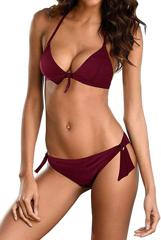 Photo 1 of UPOPBY WOMEN'S SEXY TRIANGLE HALTER BIKINI SET PUSH UP TWO PIECEE SWIMSUITS PADDED TIE KNOT SWIMWEAR BATHING SUITS SIZE XL
