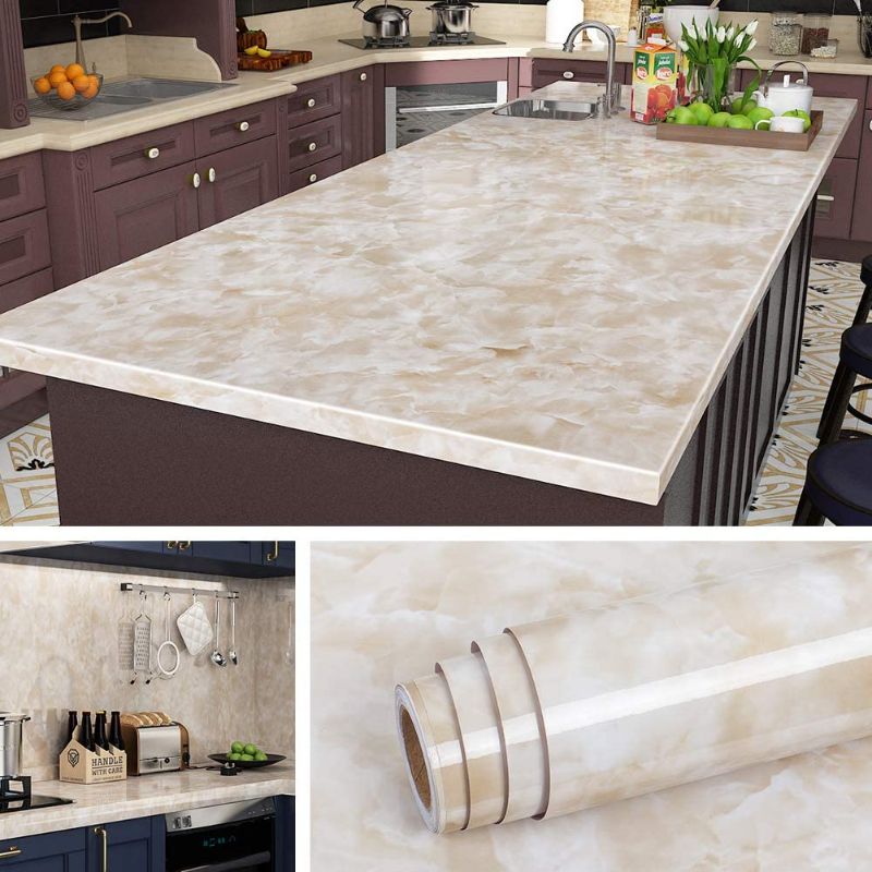 Photo 1 of  Marble Counter Top Covers Peel and Stick Wallpaper Granite Contact Paper Decorative Kitchen Wall Paper Brown Waterproof Self Adhesive Removable Wallpaper for Cabinet Locker 40CM X 3M