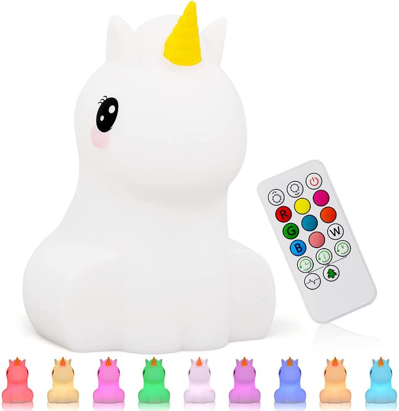 Photo 1 of Night Light for Kids-LED Lamp for Babies Kawaii Room Decor-Cute Unicorn Nursery Animal Lamp for Boys,Teen Girls,Gift for Birthday Valentines,Baby Shower,Color Changing,Portable Remote Control
